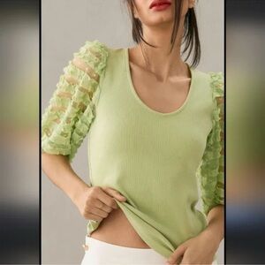 Dolan Light Green Blouse with Sheer Sleeves